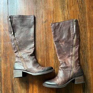 Lucky Brand Hackett Dark Brown Tall Distressed Riding  Boots
